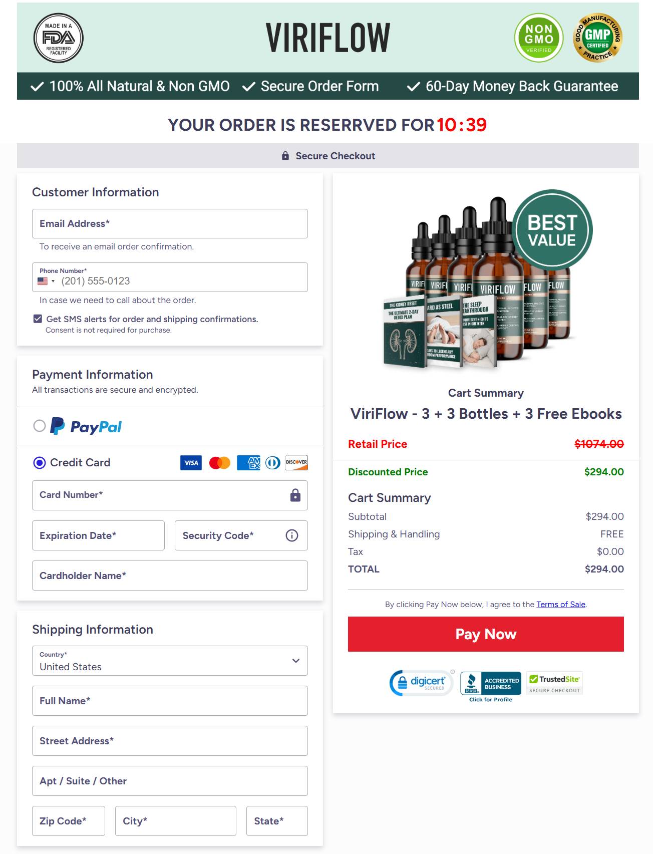 VIRIFLOW - Order Page